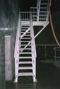 Stair treads in sewerage treatment plant (corrosion-resistant)
